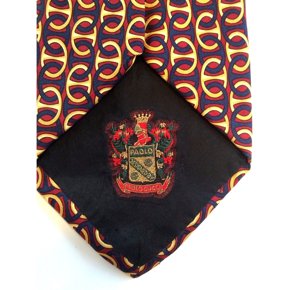 Paolo Gucci Vintage Silk Tie Made in Italy Hand Finished Chain Link Maroon Men's
